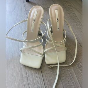 Zara High heeled Strappy Sandals in off white, size 7.5